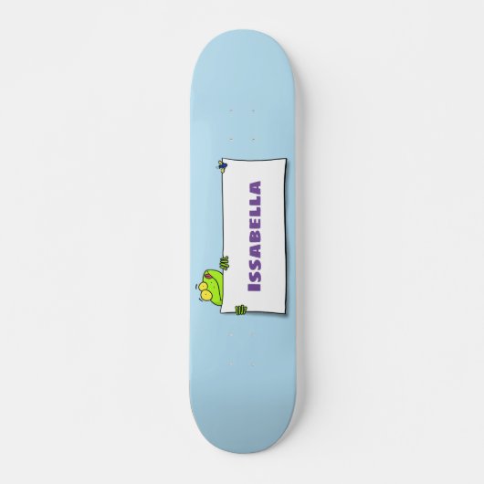 Cute green frog sign cartoon illustration persoonlijk skateboard (Voorkant)