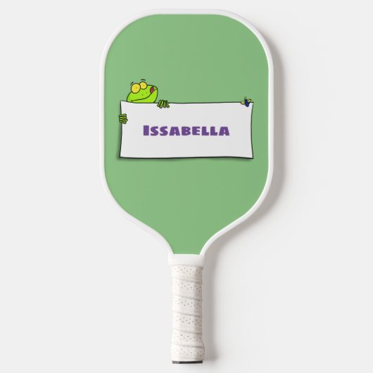 Cute green frog sign cartoon illustration pickleball paddle (Voorkant)