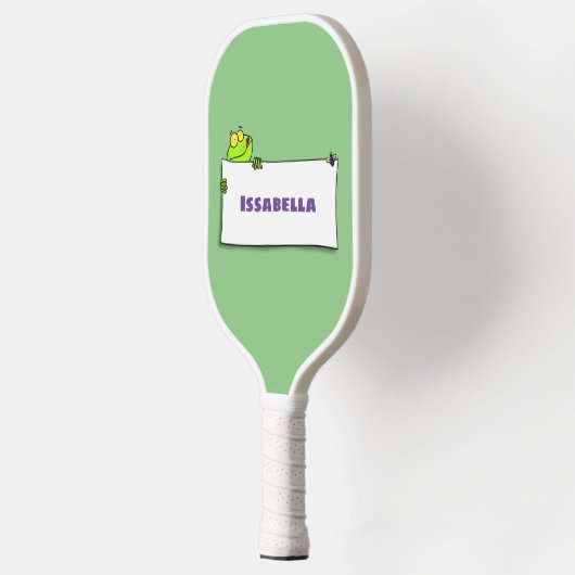 Cute green frog sign cartoon illustration pickleball paddle (Links)