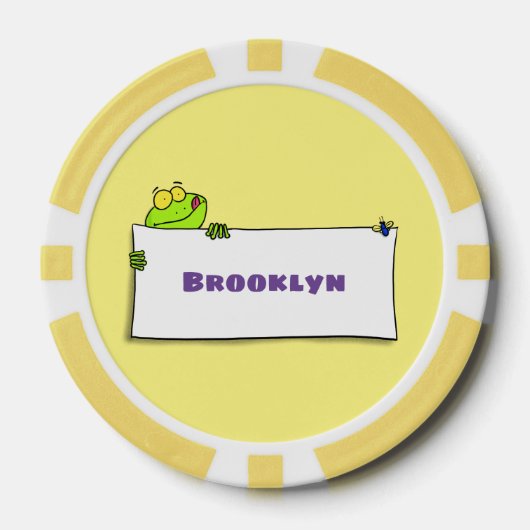 Cute green frog sign cartoon illustration poker chips (Voorkant)
