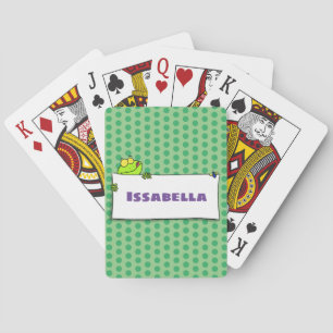 Cute green frog sign cartoon illustration pokerkaarten