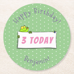 Cute green frog sign cartoon illustration ronde kartonnen onderzetter