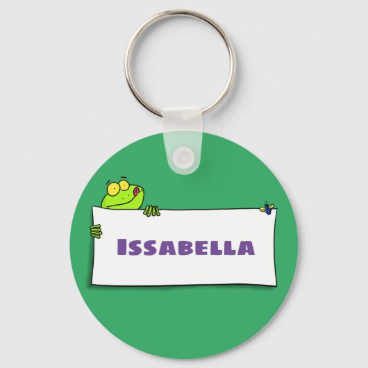 Cute green frog sign cartoon illustration sleutelhanger (Voorkant)