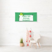 Cute green frog sign cartoon illustration spandoek (Insitu)