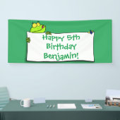 Cute green frog sign cartoon illustration spandoek (Beurs)