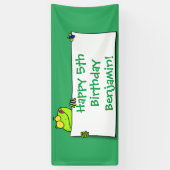 Cute green frog sign cartoon illustration spandoek (Verticaal)