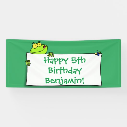 Cute green frog sign cartoon illustration spandoek (Horizontaal)