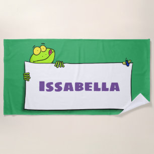 Cute green frog sign cartoon illustration strandlaken