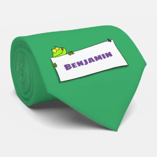 Cute green frog sign cartoon illustration stropdas