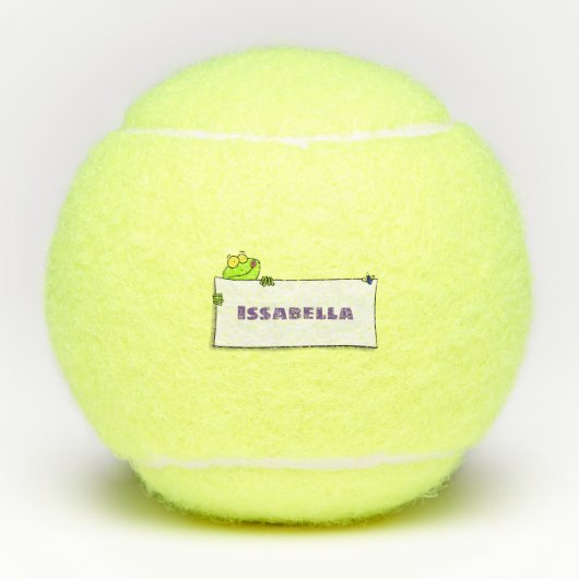 Cute green frog sign cartoon illustration tennisballen (Voorkant)