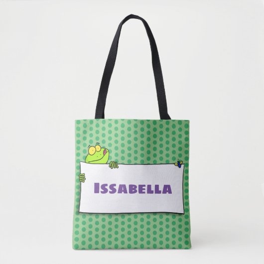 Cute green frog sign cartoon illustration tote bag (Voorkant)