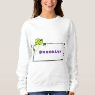 Cute green frog sign cartoon illustration trui