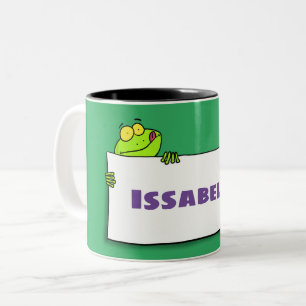 Cute green frog sign cartoon illustration tweekleurige koffiemok