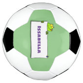 Cute green frog sign cartoon illustration voetbal (Gedraaid)