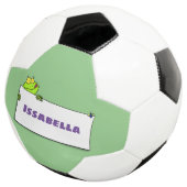 Cute green frog sign cartoon illustration voetbal (Drie kwart)