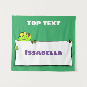 Cute green frog sign cartoon illustration wandkleed
