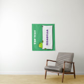Cute green frog sign cartoon illustration wandkleed (In situ)