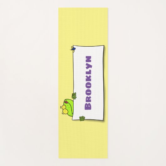 Cute green frog sign cartoon illustration yogamat (Voorkant)