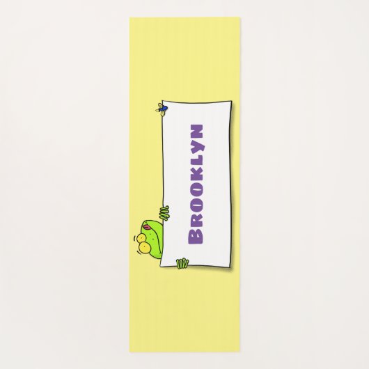 Cute green frog sign cartoon illustration yogamat (Achterkant)