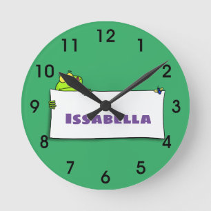 Cute green frog sign cartoon ronde klok