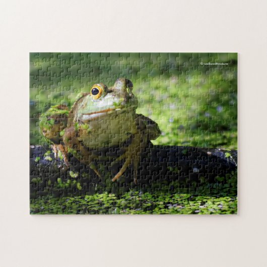 Cute Green Frog slaat een paal op de slang Legpuzzel (Horizontaal)