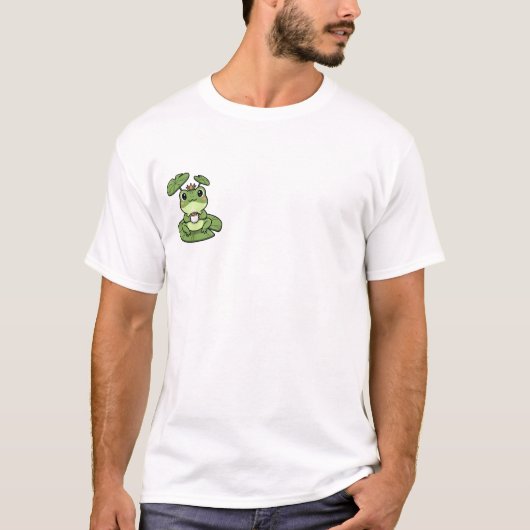 Cute Green Frog Wearing Crown Drinking Coffee T-shirt (Voorkant)