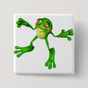 Cute Green Froggy Vierkante Button 5,1 Cm