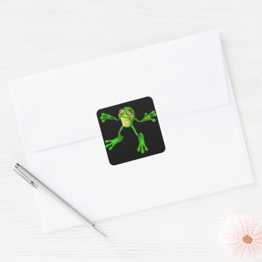 Cute Green Froggy Vierkante Sticker (Envelop)