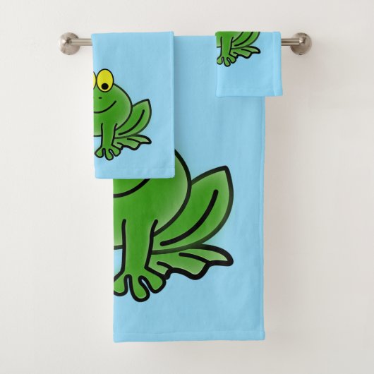 Cute Green Frogs Design Bath Towel Set Bad Handdoek (Insitu)