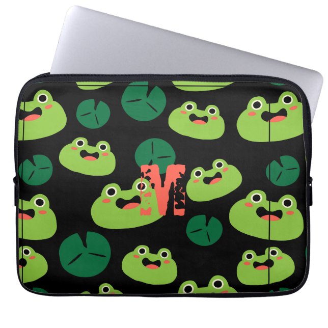 Cute Green Frogs Laptop Sleeve (Voorkant)