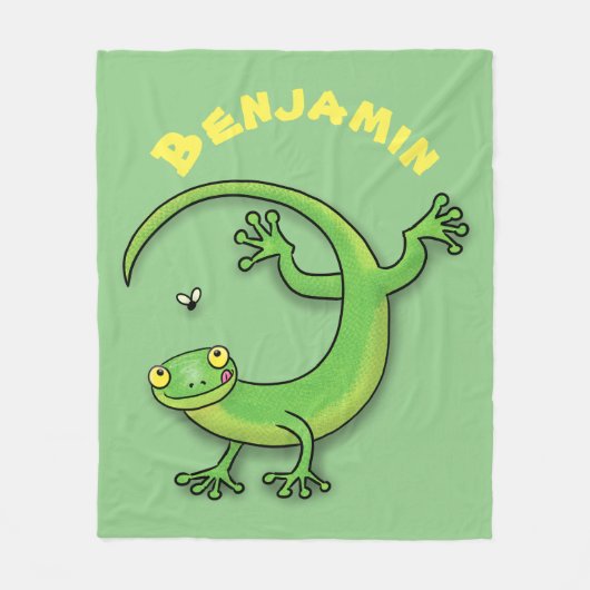 Cute green gecko lizard cartoon fleece deken (Voorkant)