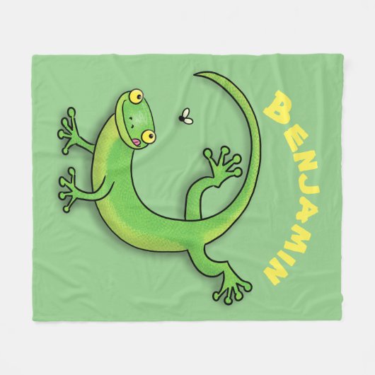 Cute green gecko lizard cartoon fleece deken (Voorkant (Horizontaal))