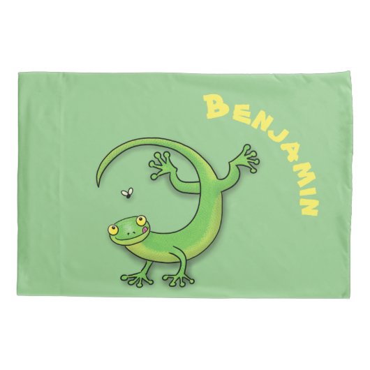 Cute green gecko lizard cartoon kussensloop (Achterkant)