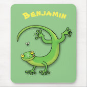 Cute green gecko lizard cartoon muismat (Voorkant)
