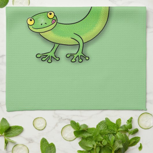 Cute green gecko lizard cartoon theedoek (Gevouwen)