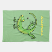 Cute green gecko lizard cartoon theedoek (Horizontaal)