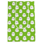 Cute Green Ghost Patroon – Halloween Design Medium Cadeauzakje (Achterkant)