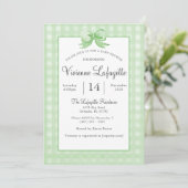 Cute Green Gingham met Bow Baby shower Kaart (Staand voorkant)