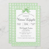 Cute Green Gingham met Bow Baby shower Kaart (Voorkant / Achterkant)
