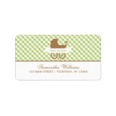 Cute Green Gingham Pattern and Baby Carriage Etiket (Voorkant)