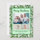 Cute Green Gingham Plaid 3 Photo Christmas  Feestdagenkaart (Voorkant)