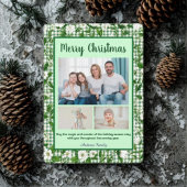 Cute Green Gingham Plaid 3 Photo Christmas  Feestdagenkaart