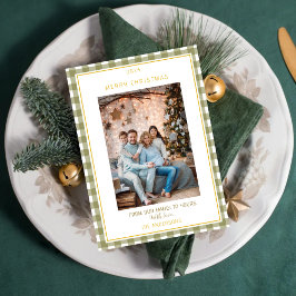 Cute Green Gingham Plaid Custom Photo Christmas Feestdagenkaart