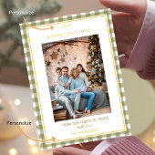 Cute Green Gingham Plaid Custom Photo Christmas Feestdagenkaart