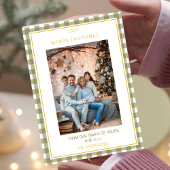 Cute Green Gingham Plaid Custom Photo Christmas Feestdagenkaart
