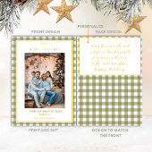 Cute Green Gingham Plaid Custom Photo Christmas Feestdagenkaart
