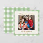 Cute Green Gingham Pset Aangepaste kerstfoto Feestdagenkaart (Voorkant / Achterkant)