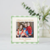 Cute Green Gingham Pset Aangepaste kerstfoto Feestdagenkaart (Staand voorkant)