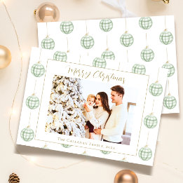 Cute Green Gingham Pset Aangepaste kerstfoto Feestdagenkaart
