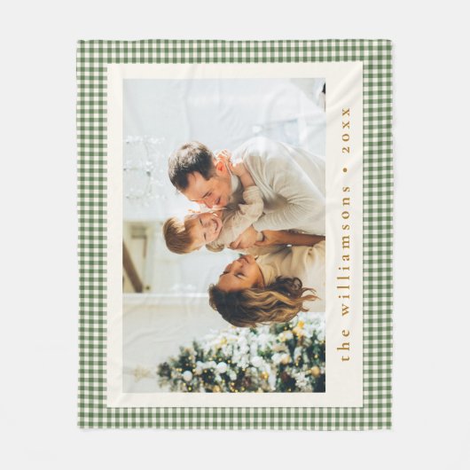Cute Green Gingham Pset Aangepaste kerstfoto Fleece Deken (Voorkant)